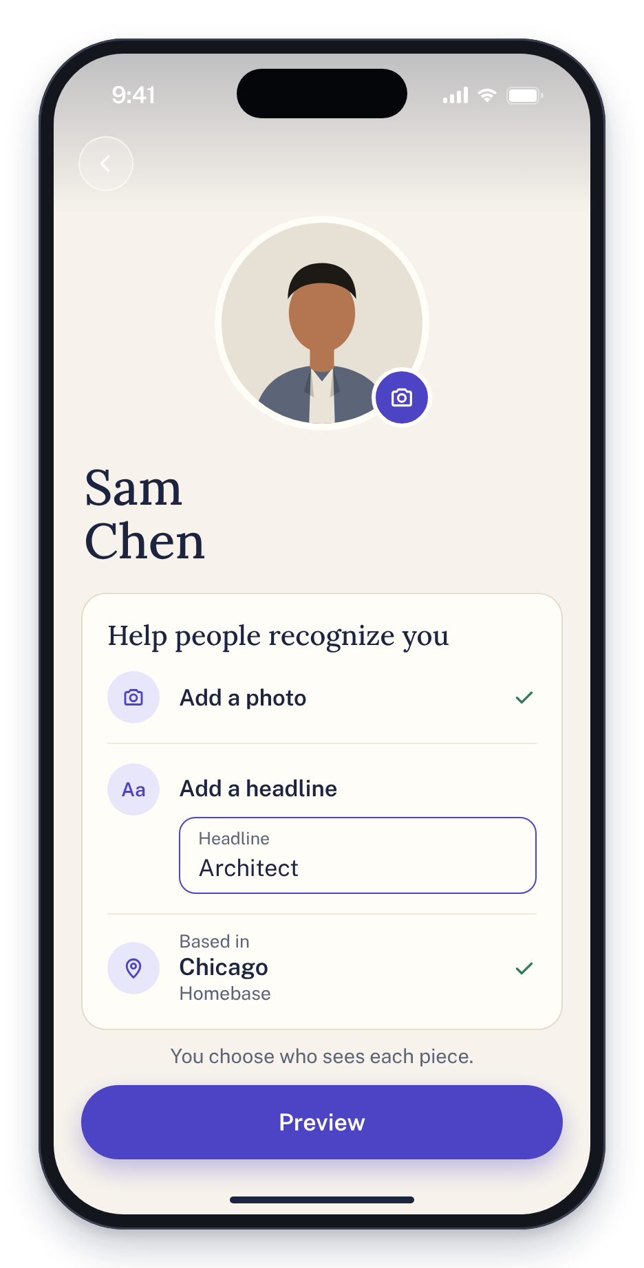 Setting up a profile: You choose who sees each piece