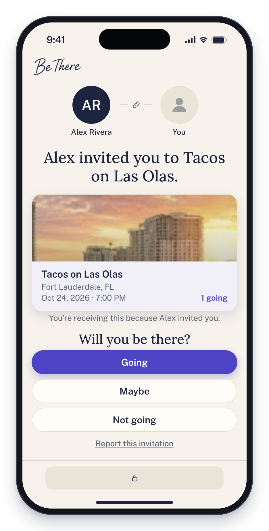 An invitation answered on the web: Going, Maybe or Not going