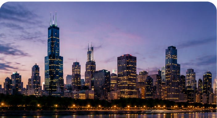 Chicago skyline at dusk