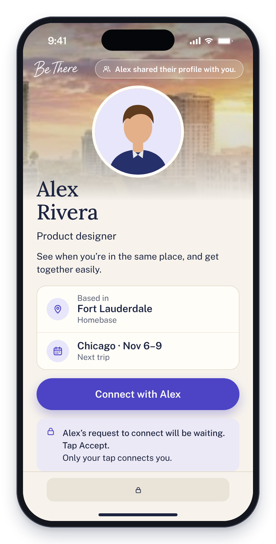 Alex's profile on the web with a Connect with Alex button